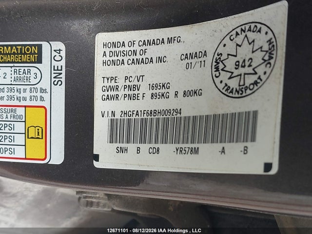 Продаж на аукціоні авто 2011 Honda Civic, vin: 2HGFA1F68BH009294, номер лоту: 12671101