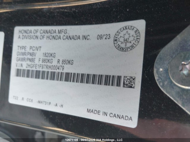 Honda Civic Touring 2024 2HGFE1F97RH000479 Image 17