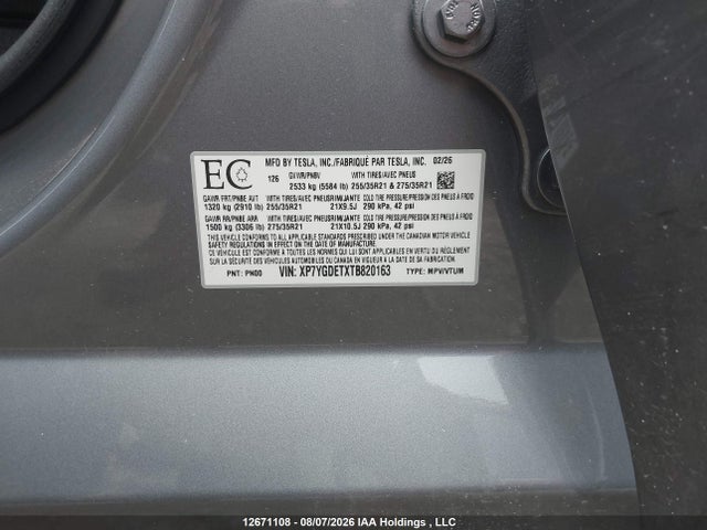 Продаж на аукціоні авто 2026 Tesla Model S 60 Kwh Battery/p85, vin: XP7YGDETXTB820163, номер лоту: 12671108