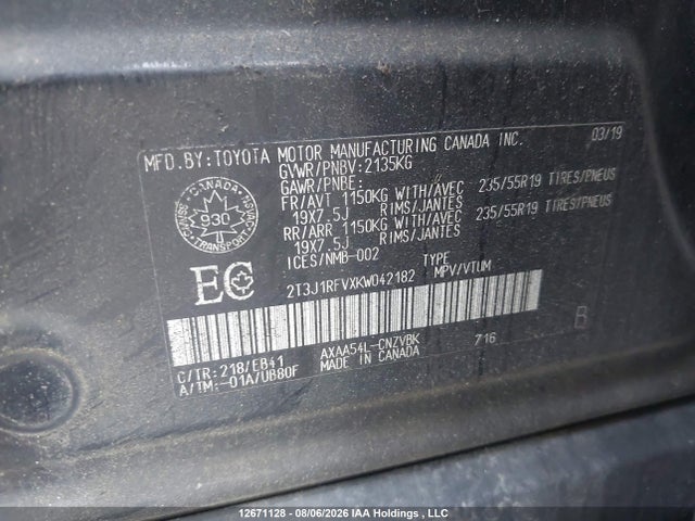 Toyota RAV4 2019 2T3J1RFVXKW042182 Image 9