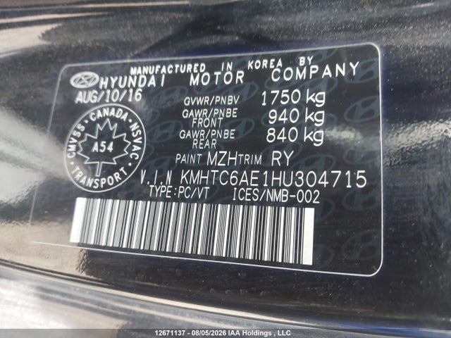 12671137 :رقم المزاد ، KMHTC6AE1HU304715 vin ، 2017 Hyundai Veloster Turbo مزاد بيع