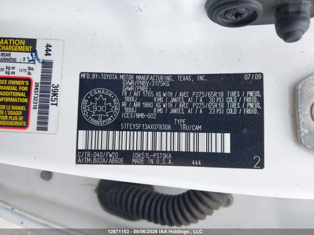 2010 Toyota Tundra Crewmax Sr5 მანქანა იყიდება აუქციონზე, vin: 5TFEY5F13AX078308, აუქციონის ნომერი: 12671153