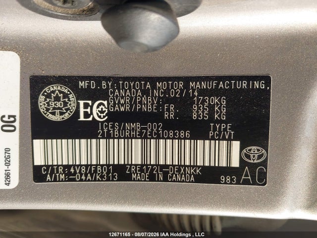 Toyota COROLLA LE 2014 2T1BURHE7EC108386 Image 9