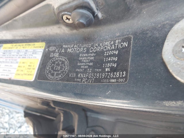 Продажа на аукционе авто 2009 Kia Rondo Ex/ex-premium/lx, vin: KNAFG528197262813, номер лота: 12671167