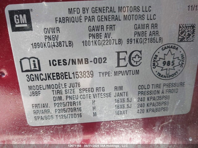 Chevrolet Trax 2014 3GNCJKEB8EL153839 Image 9