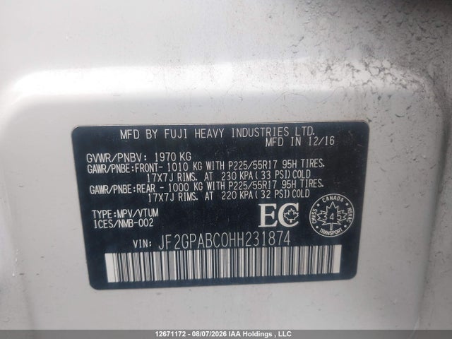 Auction sale of the 2017 Subaru Crosstrek Sport/touring, vin: JF2GPABC0HH231874, lot number: 12671172