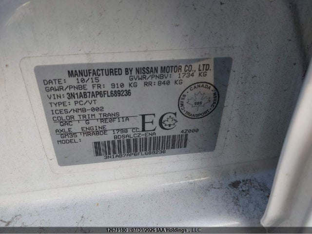 Продаж на аукціоні авто 2015 Nissan Sentra, vin: 3N1AB7AP6FL689236, номер лоту: 12671180