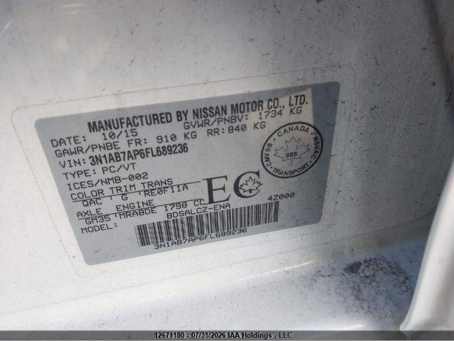 Продаж на аукціоні авто 2015 Nissan Sentra, vin: 3N1AB7AP6FL689236, номер лоту: 12671180
