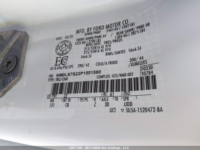 Продаж на аукціоні авто 2023 Ford Transit Connect Xl, vin: NM0LS7S22P1551580, номер лоту: 12671190