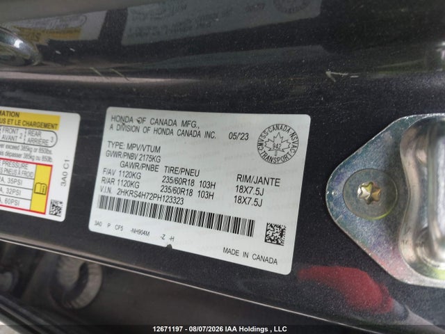 Aukcja sprzedaży 2023 Honda Cr-v Exl, vin: 2HKRS4H72PH123323, numer aukcji: 12671197
