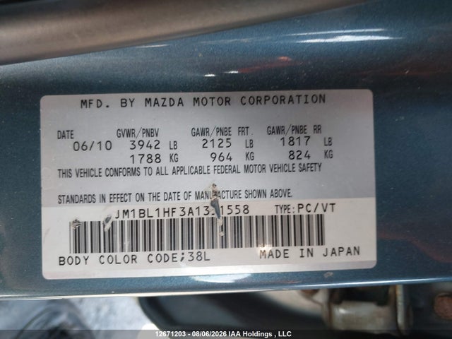 Aukcja sprzedaży 2010 Mazda 3 I, vin: JM1BL1HF3A1351558, numer aukcji: 12671203