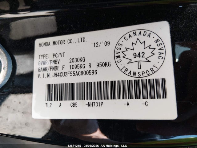 Продажа на аукционе авто 2010 Acura Tsx, vin: JH4CU2F55AC800596, номер лота: 12671215