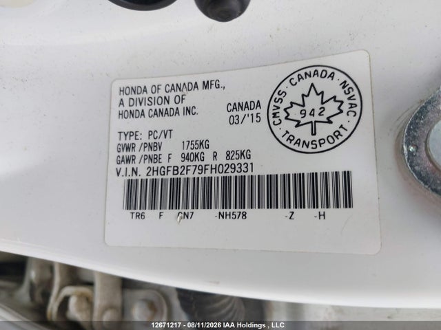 Honda CIVIC SE 2015 2HGFB2F79FH029331 Image 19