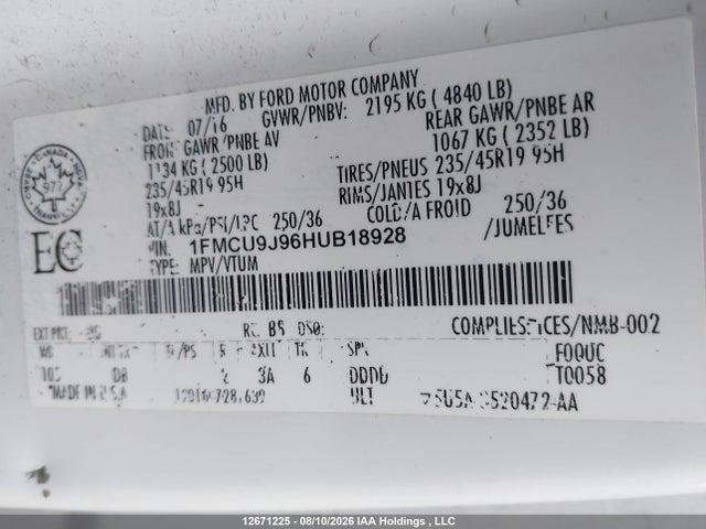 Ford Escape Titanium 2017 1FMCU9J96HUB18928 Image 9