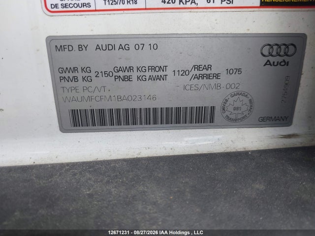 Aukcja sprzedaży 2011 Audi A3 Premium Plus, vin: WAUMFCFM1BA023146, numer aukcji: 12671231