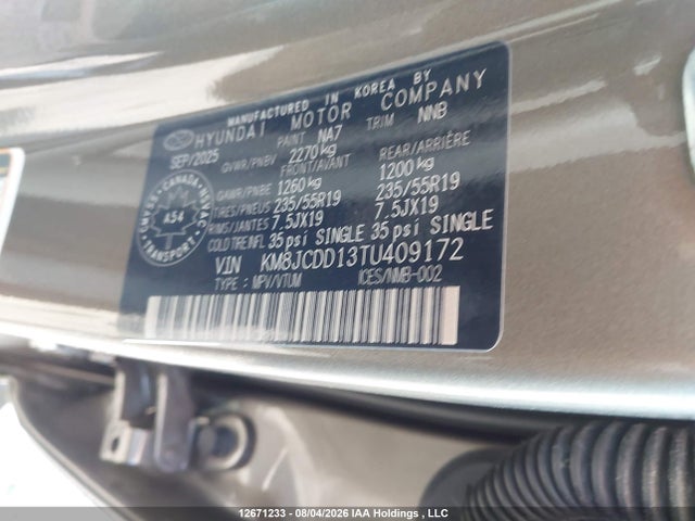 Продаж на аукціоні авто 2026 Hyundai Tucson Sel Convenience, vin: KM8JCDD13TU409172, номер лоту: 12671233