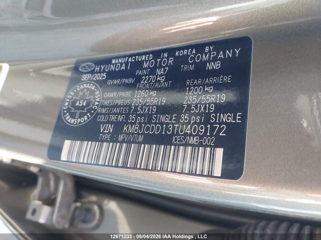 Продаж на аукціоні авто 2026 Hyundai Tucson Sel Convenience, vin: KM8JCDD13TU409172, номер лоту: 12671233