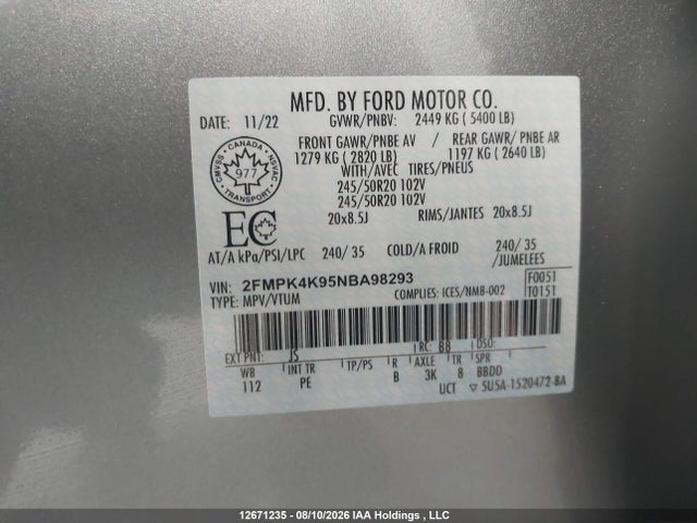 Ford Edge Titanium 2022 2FMPK4K95NBA98293 Image 9