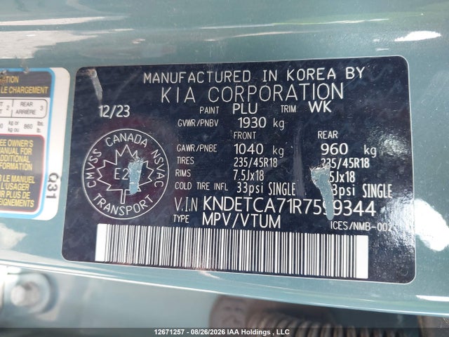 12671257 :رقم المزاد ، KNDETCA71R7599344 vin ، 2024 Kia Seltos Sx مزاد بيع