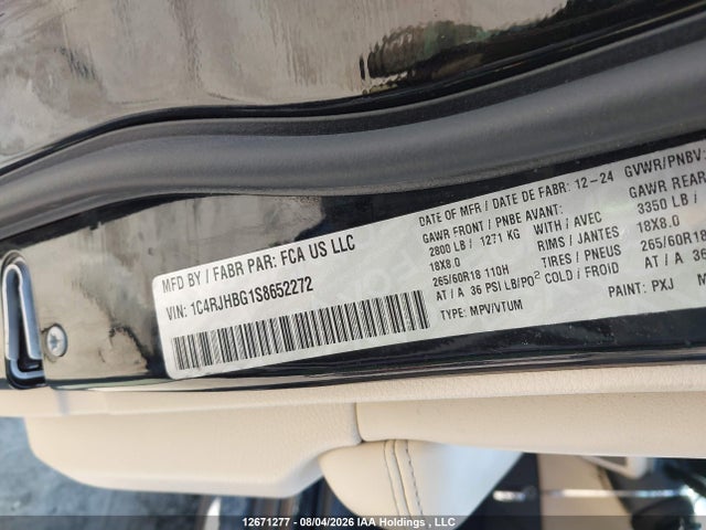 2025 Jeep Grand Cherokee Limited მანქანა იყიდება აუქციონზე, vin: 1C4RJHBG1S8652272, აუქციონის ნომერი: 12671277