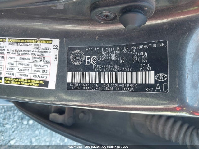 12671282 :رقم المزاد ، 2T1BU4EE5AC247918 vin ، 2010 Toyota Corolla Le مزاد بيع
