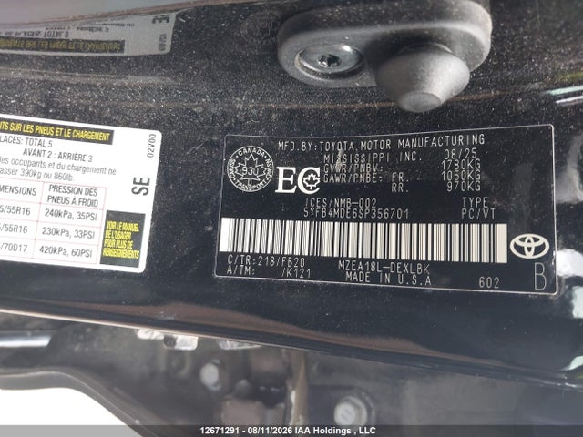 12671291 :رقم المزاد ، 5YFB4MDE6SP356701 vin ، 2025 Toyota Corolla Le مزاد بيع