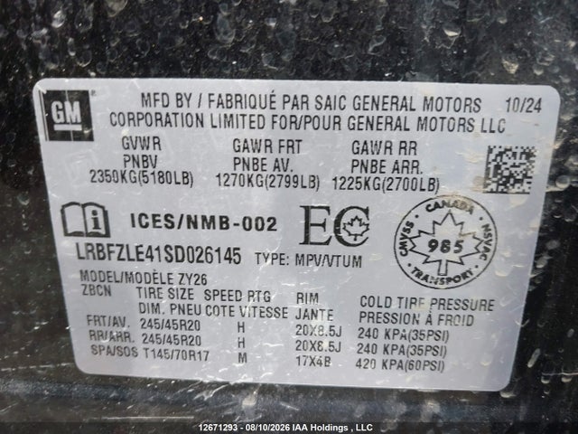 Aukcja sprzedaży 2025 Buick Envision, vin: LRBFZLE41SD026145, numer aukcji: 12671293