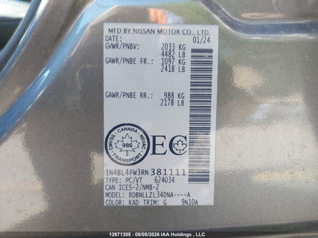Nissan Altima Platinum 2024 1N4BL4FW3RN381111 Image 9