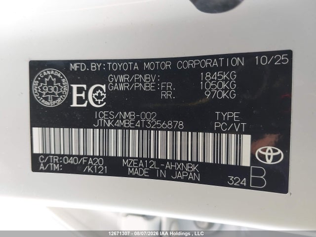 Aukcja sprzedaży 2026 Toyota Corolla N, vin: JTNK4MBE4T3256878, numer aukcji: 12671307