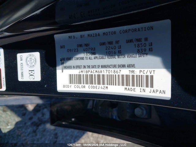 2024 Mazda 3 მანქანა იყიდება აუქციონზე, vin: JM1BPACM6R1701867, აუქციონის ნომერი: 12671309