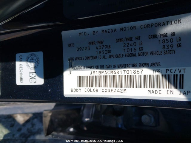 2024 Mazda 3 მანქანა იყიდება აუქციონზე, vin: JM1BPACM6R1701867, აუქციონის ნომერი: 12671309