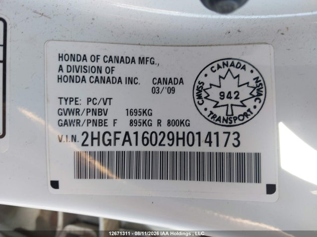 Продажа на аукционе авто 2009 Honda Civic Ex-l, vin: 2HGFA16029H014173, номер лота: 12671311