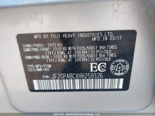 Subaru Crosstrek Premium 2017 JF2GPABCXHH259326 Image 9