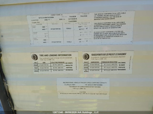 Продажа на аукционе авто 2015 Coachmen Catalina, vin: 5ZT2CAVB6F020884, номер лота: 12671340