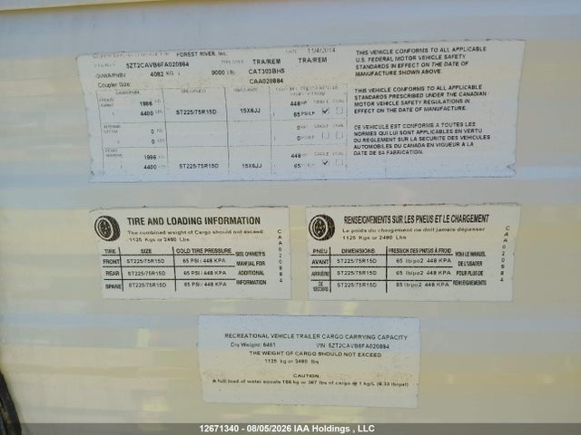 Продажа на аукционе авто 2015 Coachmen Catalina, vin: 5ZT2CAVB6F020884, номер лота: 12671340