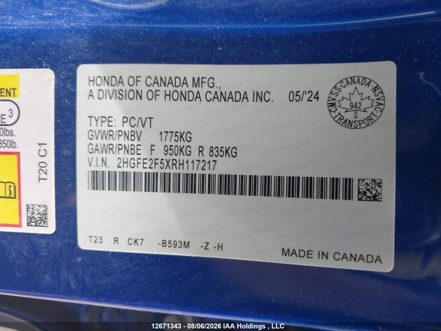 Honda Civic Sport 2024 2HGFE2F5XRH117217 Image 9