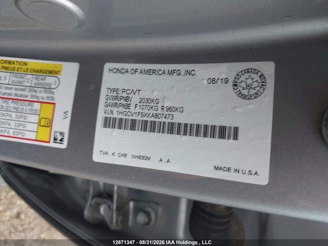 1HGCV1F9XKA807473 Honda Accord Touring 1.5t
