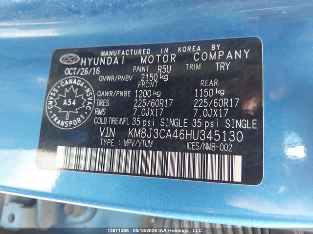 Продаж на аукціоні авто 2017 Hyundai Tucson Luxury, vin: KM8J3CA46HU345130, номер лоту: 12671366