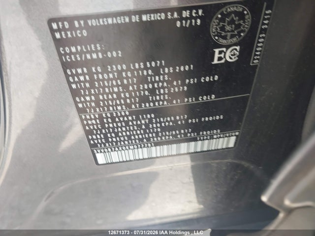 2019 Volkswagen Tiguan Trendline მანქანა იყიდება აუქციონზე, vin: 3VV0B7AX0KM077791, აუქციონის ნომერი: 12671373
