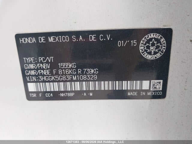 Honda Fit 2015 3HGGK5G83FM108329 Image 9