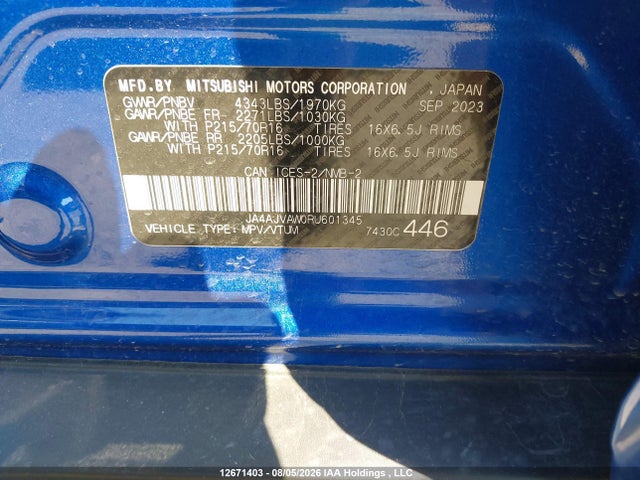 JA4AJVAW0RU601345 Mitsubishi Rvr Se/sel/noir/gt