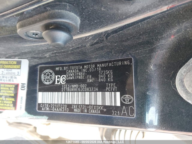 Продаж на аукціоні авто 2018 Toyota Corolla Se, vin: 2T1BURHE6JC083734, номер лоту: 12671445