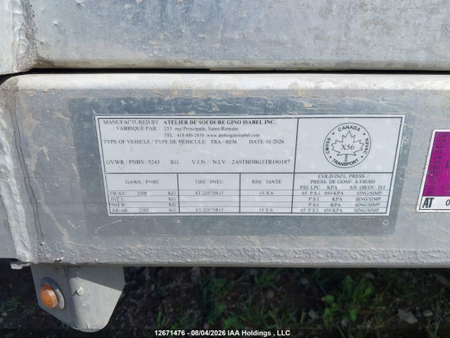 Trailer Dump Trailer 2026 2A9TBDBG3TR190187 Image 9