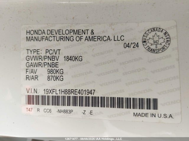 19XFL1H88RE401947 Honda Civic Sport Touring