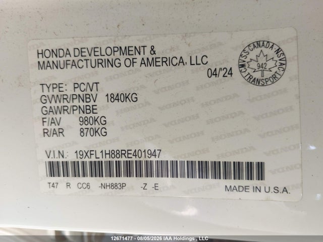 19XFL1H88RE401947 Honda Civic Sport Touring