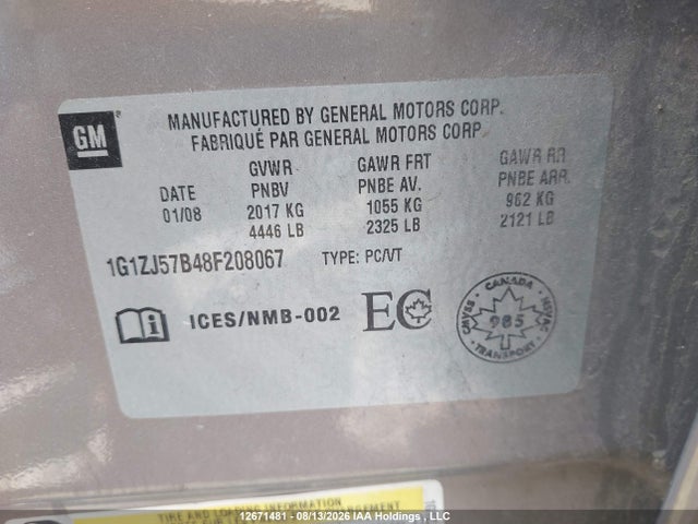 Продаж на аукціоні авто 2008 Chevrolet Malibu Lt, vin: 1G1ZJ57B48F208067, номер лоту: 12671481