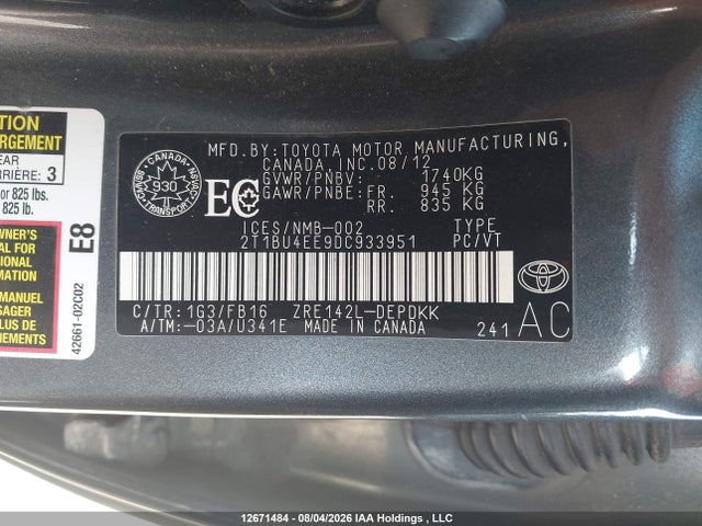 2013 Toyota Corolla S/le მანქანა იყიდება აუქციონზე, vin: 2T1BU4EE9DC933951, აუქციონის ნომერი: 12671484