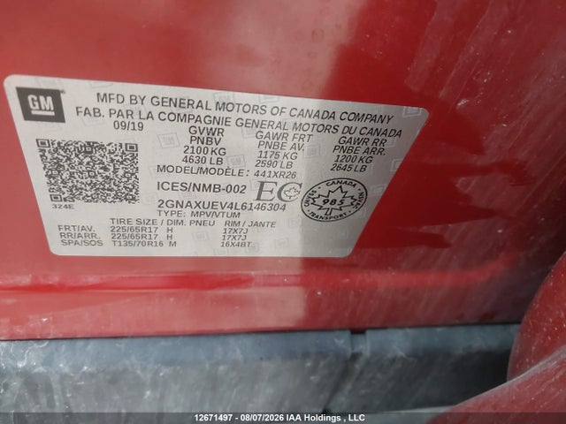 Chevrolet Equinox 2020 2GNAXUEV4L6146304 Image 9