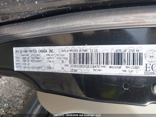 Aukcja sprzedaży 2016 Dodge Grand Caravan Se, vin: 2C4RDGBGXGR216470, numer aukcji: 12671511