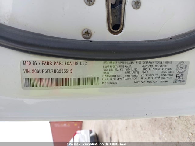 Продажа на аукционе авто 2022 Ram 2500 Laramie, vin: 3C6UR5FL7NG335515, номер лота: 12671512